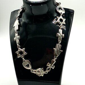 Symbols of Faith Charm Necklace Platinum Over Sterling 15"